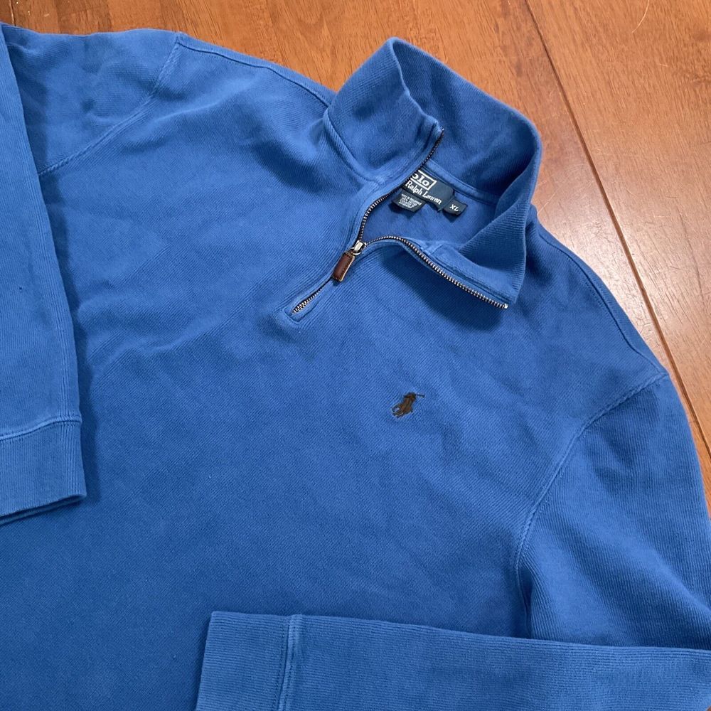 Polo Ralph Lauren 1/4 Zip Ribbed Pullover Sweater Men's Sz XL Blue Long Sleeve